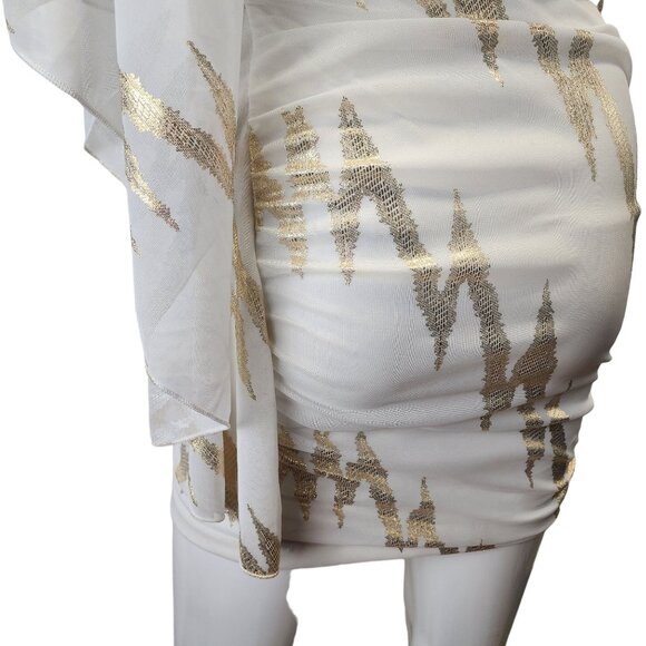 Emerald Sundae Asymmetrical Bodycon Dress With Gold Sequin Pattern - Picture 8 of 15